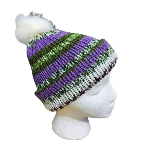 Cozy Faux Fur Pom Pom Knit Hat Adult Size - Picture 4 of 7